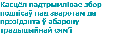 Касцёл падтрымлівае збор подпісаў пад зваротам да прэзідэнта ў абарону традыцыйнай сям’і